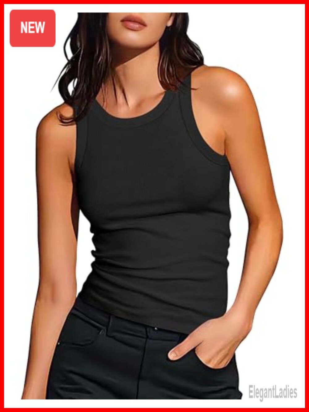 Sleeveless Ribbed Fitted Racerback Crew Neck Tank Top